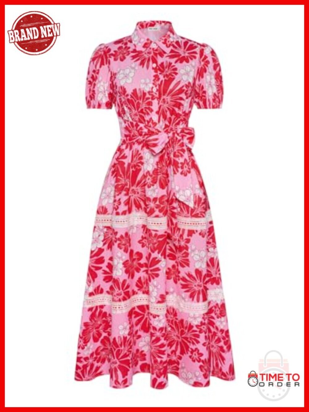 Boho Floral Maxi Dress with Pockets Tie Belt Short Puff Sleeve